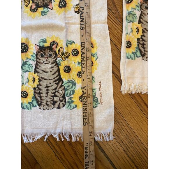 Vintage NWOT Cat Sunflowers Kitchen Towels Lot Of 2 Taiwan - Picture 4 of 7